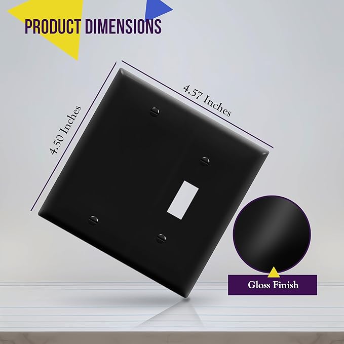ENERLITES Combination Wall Plate (Blank Device/Toggle Switch), Standard Size 2-Gang, Polycarbonate Thermoplastic, 880111-BK, Black