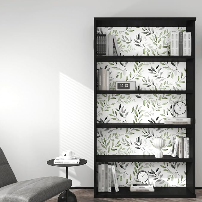 Danodoi Sage Green Vintage Leaf Peel and Stick Wallpaper 17.5" x 787" | Waterproof Vinyl Self Adhesive Removable Renter Friendly Floral Contact Paper