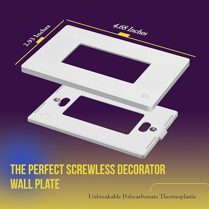 ENERLITES Brushed Screwless Decorator Wall Plate Child Safe Outlet Cover, Glossy, Size 1-Gang 4.68" H x 2.93" L, Unbreakable Polycarbonate Thermoplastic, SI8831-BW-10PCS, Brushed White (10 Pack)