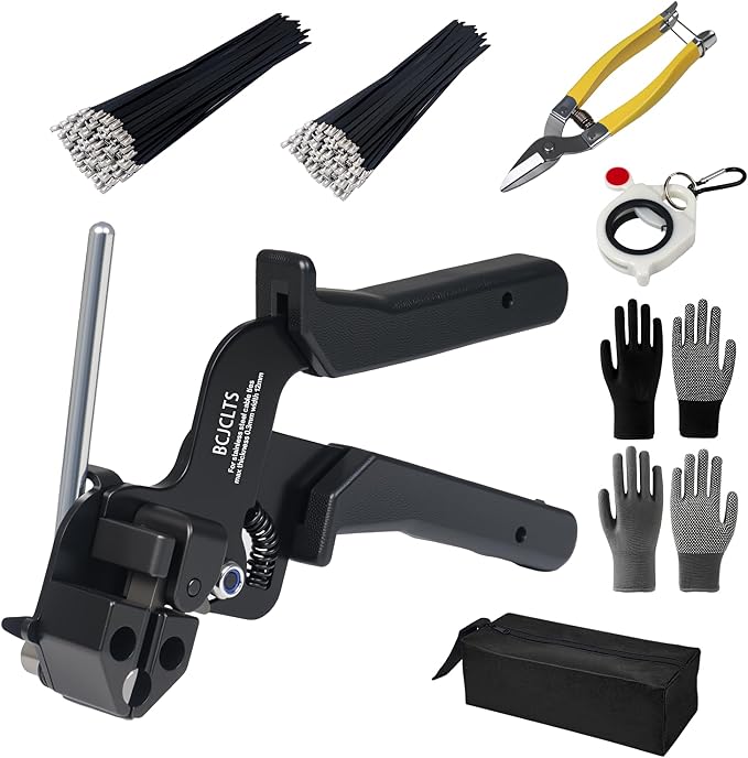 Metal Zip Ties Gun Kit, with 300pcs Uv Resistant Metal Zip, Heavy Duty Adjustable Fastening Cutting Tie Tool Sets，for Chainlink Fence,Exhaust Pipe, Chicken Coop, Farm Use.