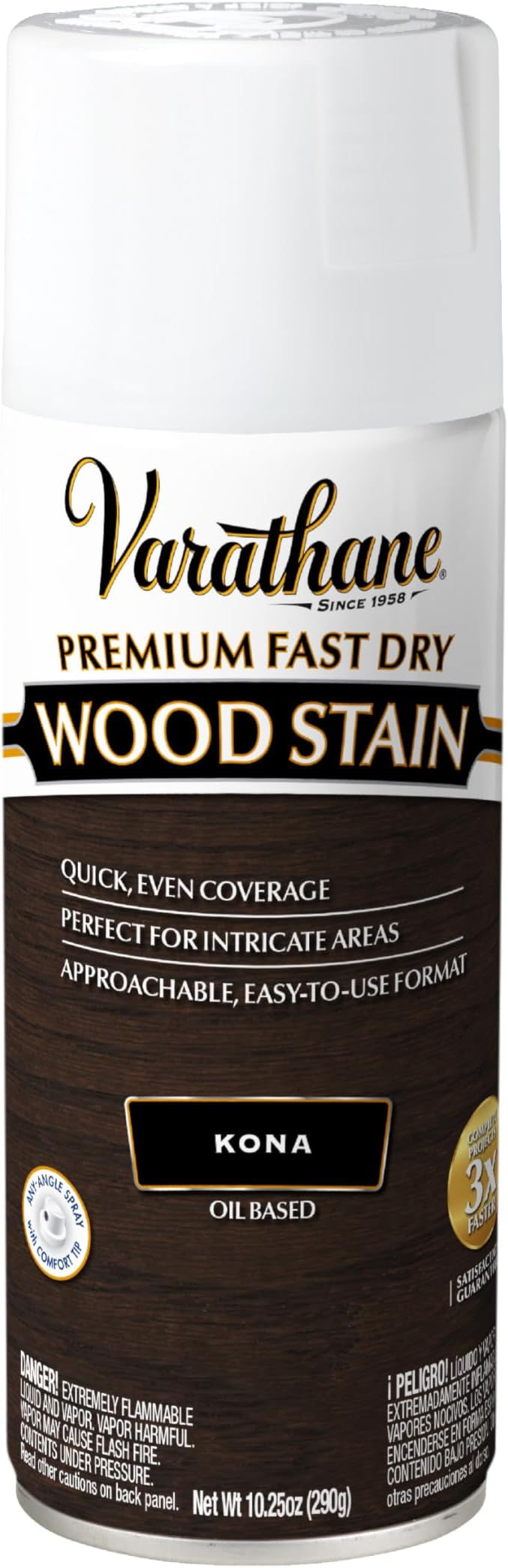 Varathane Premium Fast Dry Wood Stain Spray | 1 Hour Dry Time | 1 Coat Color | Interior Wood Stain | Furniture, Cabinets, Doors, Trim | 10.25 oz | Kona