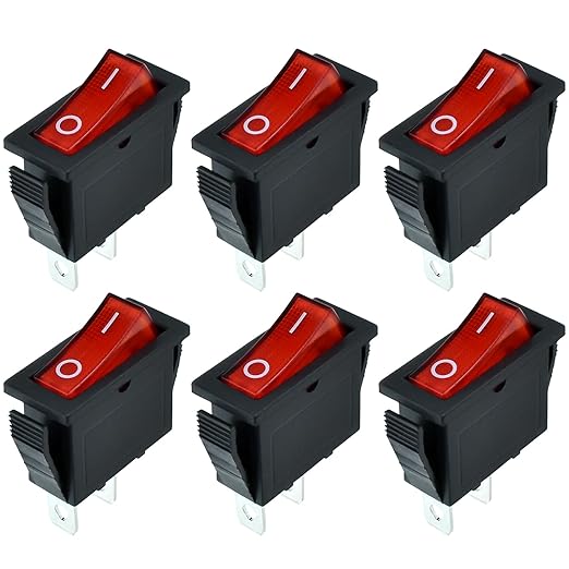2 Pin 2 Position Boat Shaped Rocker Switch, KCD3-101 ON/Off Snap in Toggle Switch, AC 250V/15A 125V/20A Red Rocker Switch Toggle for Car Auto Boat Household Appliances (Red 6 Pack)