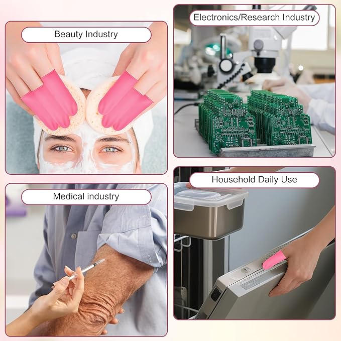 200Pcs Pink & Black Finger Cots, Medium Finger Gloves Disposable,Non-Allergenic Silicone Fingertips Finger Cot Protectors for Electronic Repair, Handmade, Industrial Apply and More