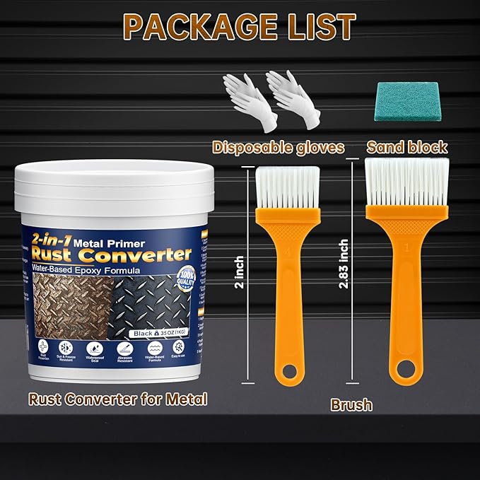 Rust Converter & Metal Primer, 2-in-1 Black Rust Remover Paint Water-Based Metal Preventive Coating Heat Resistant UV Stable for Automotive, Industrial, Indoor Outdoor Use, Trailers, Fences, 35oz