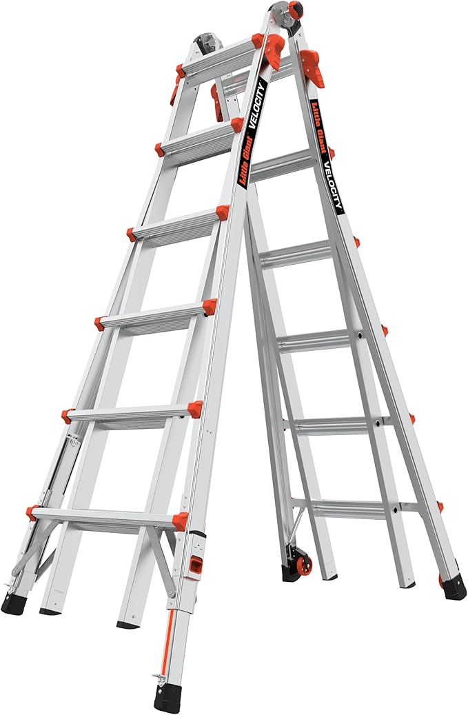 Little Giant Ladders Velocity 26-Ft Folding Multi-Position Ladder, Aluminum, 300 lb Load Capacity, Type 1A Extra Heavy Duty, 26-Ft Reach, with Ratchet Levelers and Wheels (15426-801)