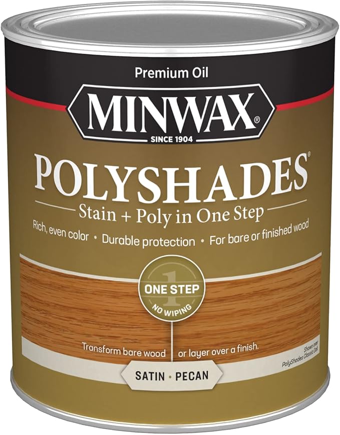 Minwax PolyShades Wood Stain + Polyurethane Finish – Quart, Pecan, Satin, Brown