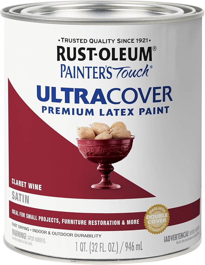 Rust-Oleum 240286 Painter's Touch Latex Paint, Satin Claret Wine,1 Quarts (Pack of 1)