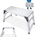 ORIENTOOLS Adjustable Work Platform, (39.4" X 18.5") Portable Folding Aluminum Step Ladder, Scaffolding Platform of Capacity 330 LBS Heavy Duty, 7 Gear Adjustable Height 24 to 35 inches