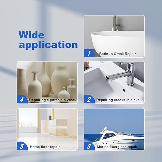 Professional White Bathtub Repair Kit - Permanent Fix for Chips, Cracks & Holes in Fiberglass, Porcelain, Ceramic, Acrylic Sink, Tile & Toilet (High-Strength)（1pcs