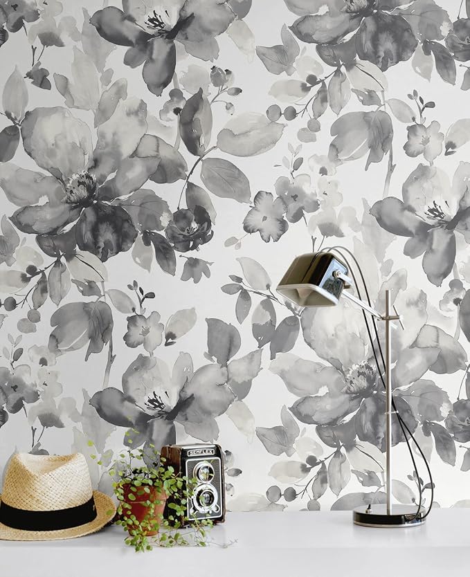 NextWall Watercolor Flower Peel and Stick Wallpaper (Inkwell)