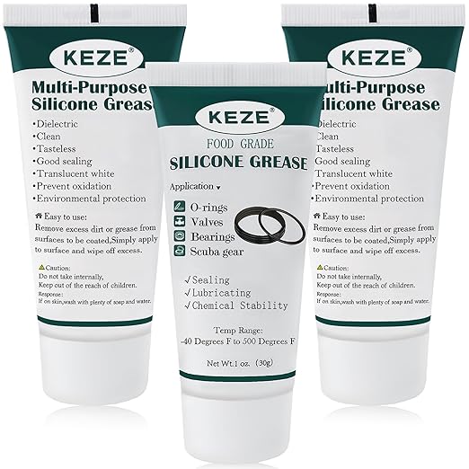 KEZE Silicone Grease Waterproof Food Grade Silicone Sealant Lubricant for Plumbers Valve Faucet O Rings 1 oz 3-Pack