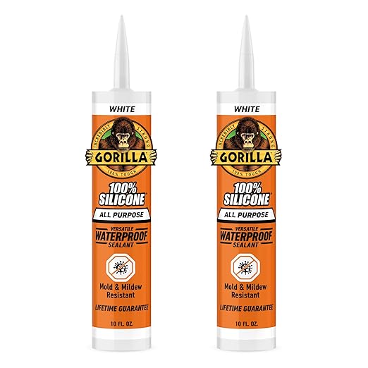 Gorilla 100% Silicone Sealant All Purpose, 10 Ounce Cartridge, White (Pack of 2)