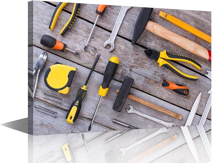 Various Tools for Working in the Workshop Picture 1 Panels Canvas Wall Art Bedroom Wrench Tape Measure Tape Glove Poster Framed Artwork for Farmhouse Living Room Wall Decor (12" Wx18 H)