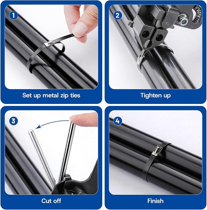 Metal Zip Ties, Stainless Steel Cable Tie Gun Set with 300pcs Metal Zip Tie Heavy Duty Outdoor Adjustable Fastening Cutting Tie Tool Sets for Chain Link Fence, Exhaust Pipe, Farms, Poultry Fence