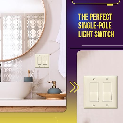 ENERLITES Decorator Paddle Rocker Light Switch, Gloss Finish, Single Pole, 3 Wire, Grounding Screw, Residential Grade,15A 120V/277V, UL Listed, 91150-LA-10PCS, Light Almond (10 Pack)