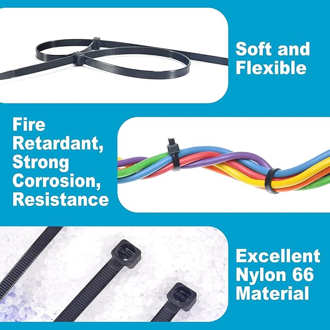 White Zip Ties 12 Inch Heavy Duty 120 Pounds Tensile Strength UV Resistant Cable Ties Self Locking Wide Industrial 12" Zipties Bulk Nylon Wire Ties Wraps 0.3 Inch Width Outdoor Use 1000 Pack