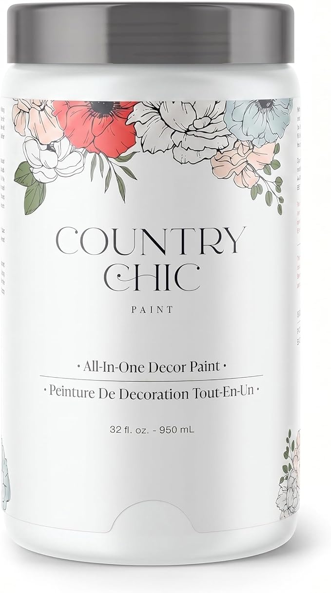 Country Chic All-in-One Chalk Paint for Furniture, Cabinets, Home Decor, Eco-Friendly, Matte Finish, Built-In Primer & Top Coat for Wood, Metal - Simplicity (White) - Quart 32 oz (950 ml)