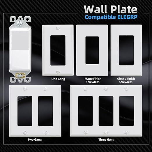 ELEGRP 3 Way Decorator Light Switch, 15Amp, 120-277 Volt, AC Rocker Paddle Wall Switch Replacement, Self-Grounding, Residential Grade, Screwless Wall Plate, UL Listed (5 Pack, Glossy White)