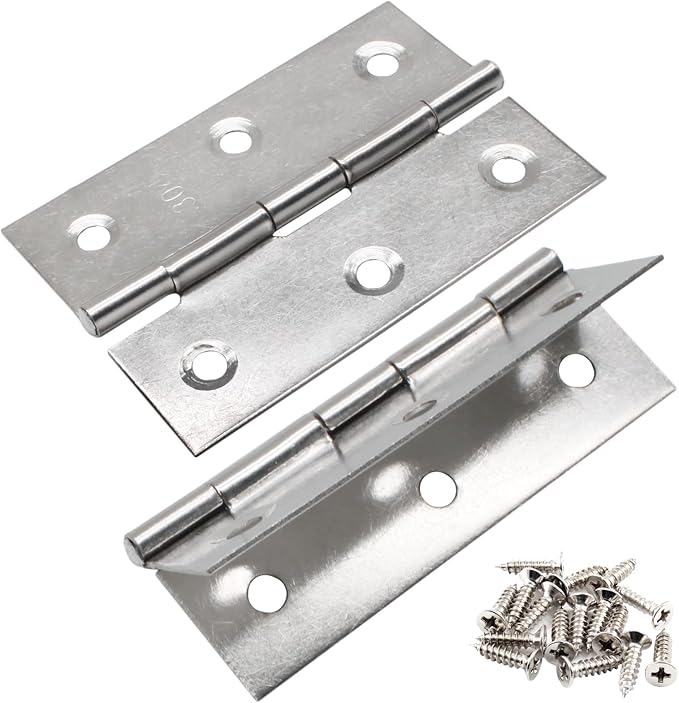 Luomorgo 6 Pack 3 Inch Mini Hinges Butt Hinges, Stainless Steel Cabinet Hinge, Small Folding Door Hinge for Wooden Box, Crafts (Silver)