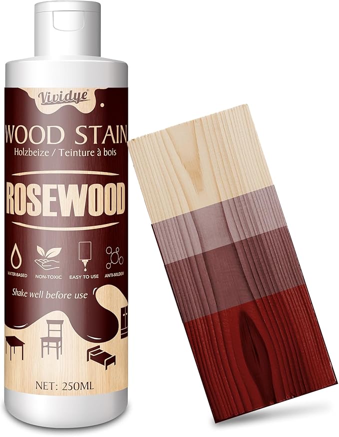 Wood Stain, 8.5oz/250ml Water Based Wood Stain for Indoor and Outdoor Furniture, Cabinet, Wood Panel, Door, Trim and More - Fast Drying, Low Odor＆Non-Toxic, Easy to Apply, Multiple Finishes (Rosewood)