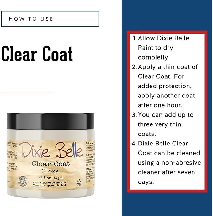 Dixie Belle Paint Company | Gloss Clear Coat (16oz) | Glossy Finish Polyacrylic Topcoat | Chalk-Friendly Furniture Paint Finish