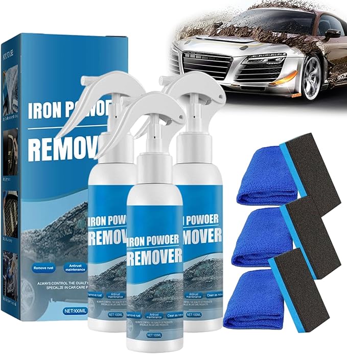 Iron Powder Remover Spray, Multi-Functional Quick-Acting Rust Removal Spray for Metal Surfaces, 100 Ml Iron Powder Remover, Fast-Acting Iron & Rusts Cleaner for Wheels, Rims, Metal (3PCS)