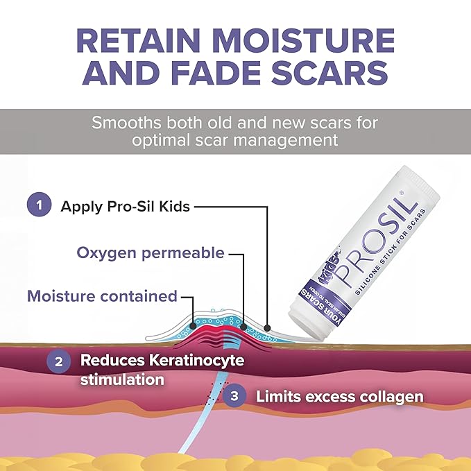 Pro-SIL Kids 4.25g – Mess-Free, Glide-On Silicone Stick for Kids – Hypoallergenic, Non-Toxic Silicone Formula – Pocket-Sized Scar Treatment for On-the-Go Use – Ideal for Exposed Scars on Face & Body