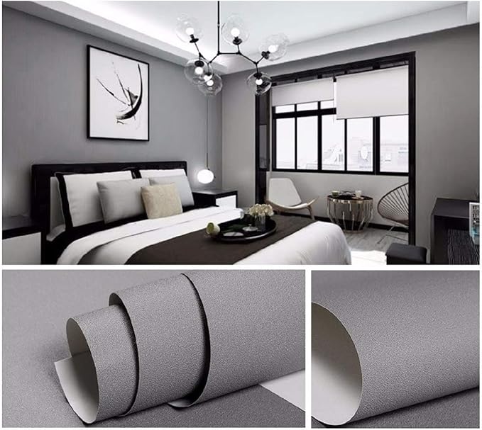 Gray Self-Adhesive Wallpaper SelfA-dhesive Film Stick Paper | Easy to Apply Peel and Stick Wallpaper Shelf Liner Table and Door Reform Wall paper 15.75 Inch by 393.7 inch