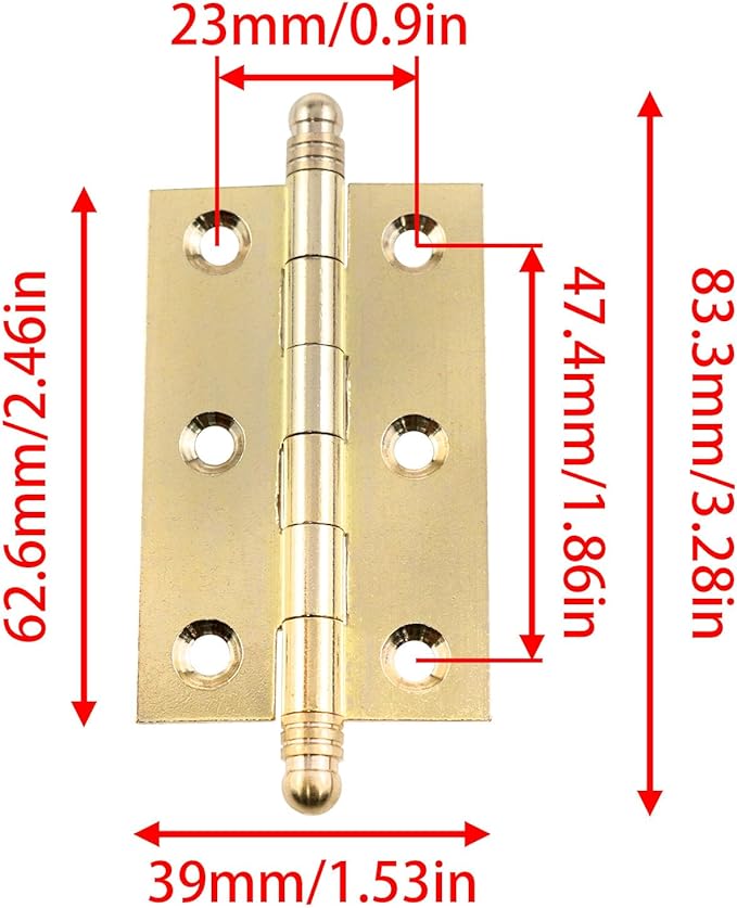 Lovelysp Folding Butt Hinge Brass Door Hinges Polished Butt Hinge with Mounting Screws Furniture Folding Hinges Hardware 2.5 inches 2PCS (Gold)