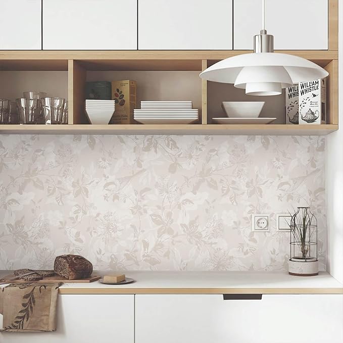 Heroad Beige Brown Wallpaper Floral Wallpaper Peel and Stick Boho Contact Paper Vintage Wall Paper Removable Self-Adhesive for Bedroom Cabinets Decoration Thicken Vinyl 17.3" x 393"