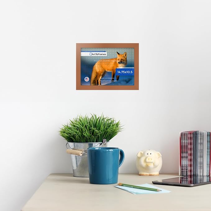 ArtToFrames Puzzle Frame for Buffalo Games 48, 72, 100 Piece Jigsaw Puzzles, 14.75x10.5 Inch (37x27 cm), Burnt Umber Engineered Wood with Regular Glass, Ready to Hang Puzzle Display