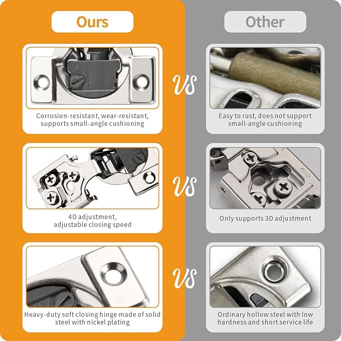 Chibery 50 Pack 1/2" Overlay 4D Soft Close Concealed Hinges for Face Frame Door, Adjustable Closing Speed, Smooth Slow Self Close Hinges, Satin Nickel, 105° Open Angle Stainless Steel Cabinet Hinges