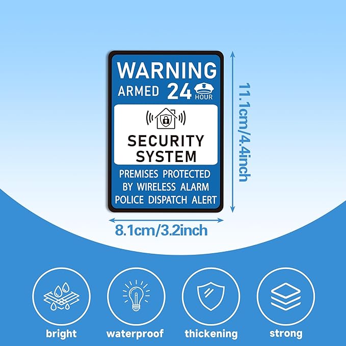 2PCS Security Alarm System Sign for Home, Self-Adhesive Small 24 Hours Warning Sticker, Safety Protection System for House and Windows, Business Indoor & Outdoor Use 4.4x3.2IN