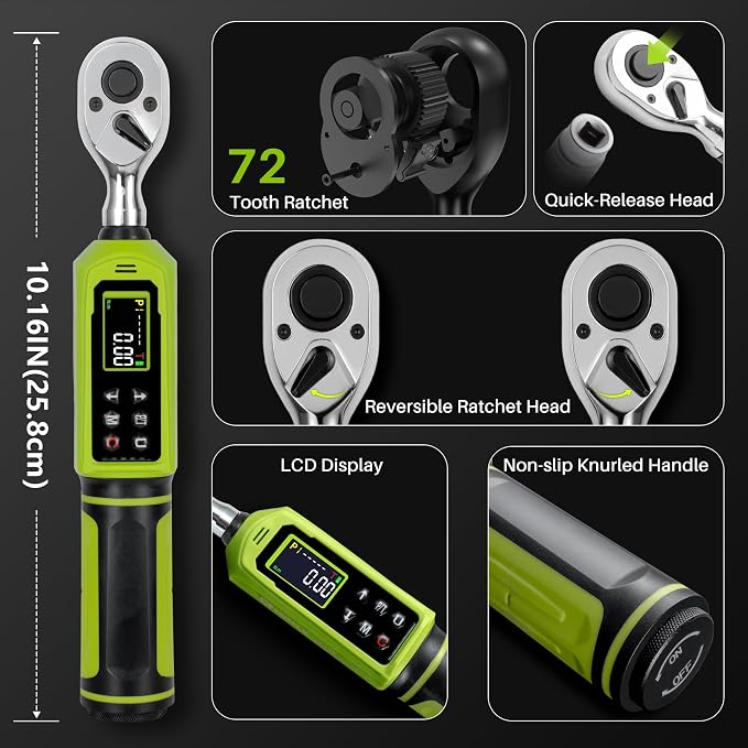 Digital Torque Wrench 3/8"Drive-0.66-44.25Ft.Lb for Bike Motorcycle | Electronic Torque Wrench(0.9-60N.m), Vibration Buzzer LED Indicator, ±2% Accuracy 5 Units for Precision Parts Engine Repair