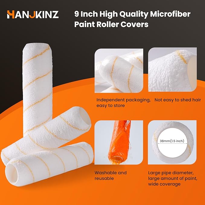 9 Inch Microfiber Paint Roller Covers, 20 Pack, Paint Rollers 9 Inch (3/8" Nap), Large Paint Rollers, Paint Supplies for Painting Walls
