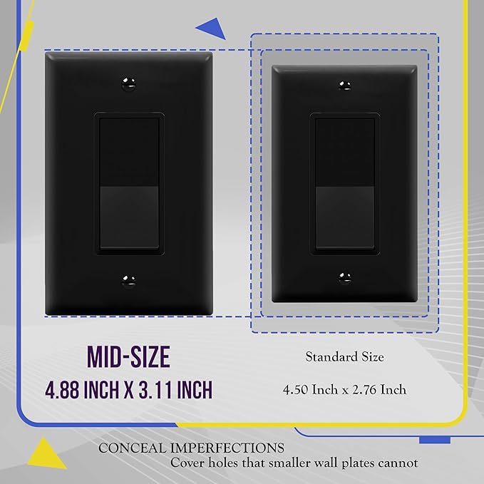 ENERLITES Decorator Light Switch or Receptacle Outlet Wall Plate, Gloss Finish, Mid-Size 1-Gang 4.88" x 3.11", Unbreakable Polycarbonate Thermoplastic, UL Listed, 8831M-BK-5PCS, Black, 5 pack
