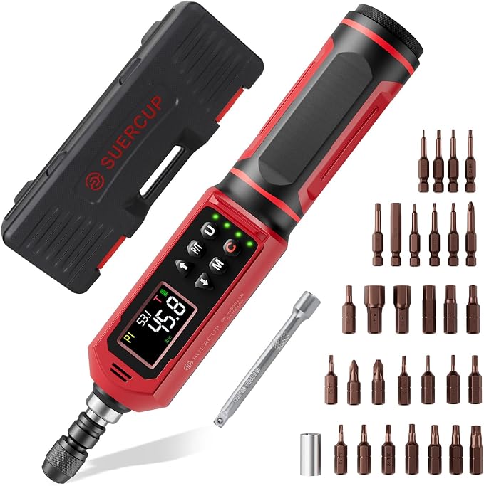 Digital Torque Screwdriver, 0.8-53.1in-lbs/0.09-6Nm, ±1% Accuracy | Electrician Torque Screwdriver, LED , Buzzer, Vibration, 9 Preset Mode and 5 Units, For Bike, Gunsmithing , Scope Mounting