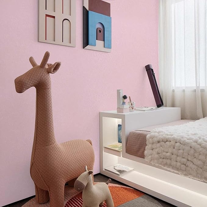 Abyssaly Pink Wallpaper Stick and Peel Removable Self Adhesive Pink Wall Paper Embossed Home Decorative Wallpaper for Girls Solid Color Shelf Drawer Liner Paper 15.7 inch X 196.8 inch
