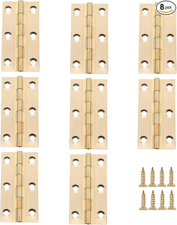 8 Pcs 32mmx62mm / 1.26" x 2.44" Gold Mini Hinges, 2.5 Inch Solid Brass Folding Butt Hinge, Cabinet Hinge for Jewelry Box, Drawer Cabinet Furniture