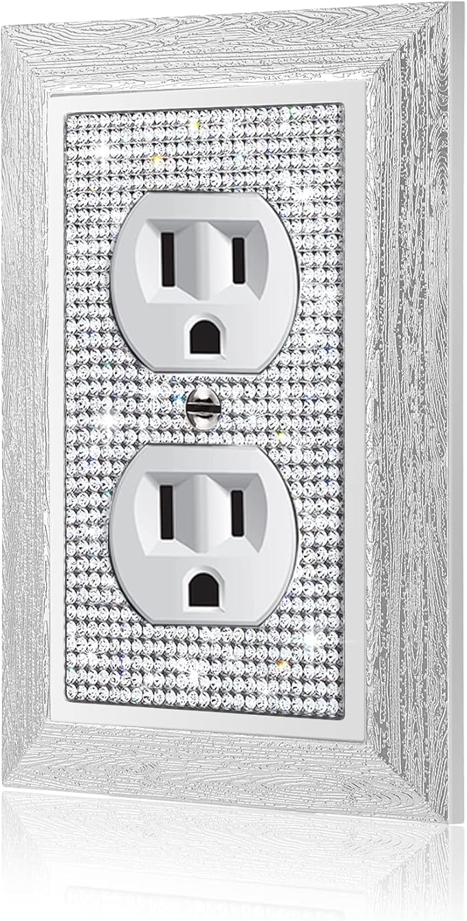 1 Pcs Shiny Rhinestones Outlet Covers Wall Plates Light Switch Cover Plate Decorative Imitation Wood Grain Wall Plate Single Toggle Outlet Cover Durable Switch Covers
