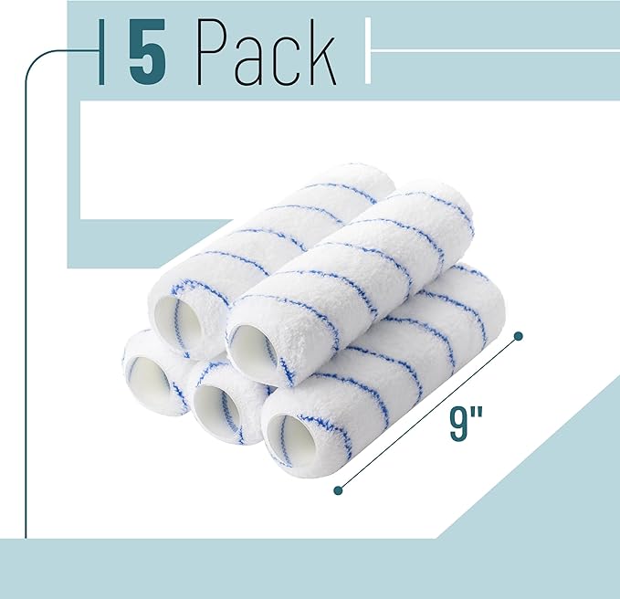 Bates- Paint Roller Covers, 9", Blue Stripes, 5 Pack, Covers for Paint Rollers 9 Inch, 9 Inch Paint Roller Covers, Paint Roller Cover, Paint Roller Covers 9 Inch, Large Paint Roller Covers
