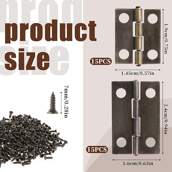 30 Pcs Small Mini Hinges, Retro Decorative Mini Hinge, Stainless Steel Folding Butt Miniature Hinge, 180 Degree Rotation Hinges with Screws for Cabinet Wooden Jewelry Box Crafts