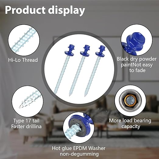 Metal Roofing Screws 10 x 2-1/2 inch, Blue Hex Head Sheet Metal Roof Screw with EPDM Washer for Corrugated Roofing (250Pcs)