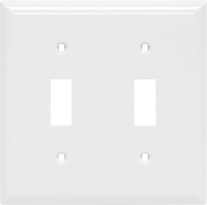 Power Gear Double Wall Plate Cover, 2 Gnag, Screws Included, UL Listed, 0.31" x 4.5", Light switch cover, Outlet Covers, White, 40025