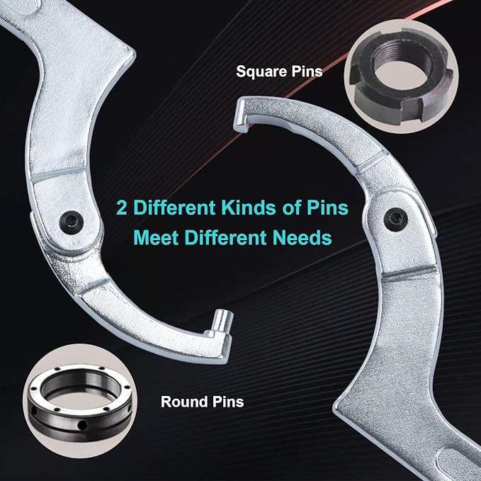 4 Pieces Adjustable Pin Spanner Wrench Tool Set | 3/4" to 6-7/10" C Pin Spanner Hook Wrench Tool for Pipes Heating, Vehicles, Mechanical Equipments (Square Head)