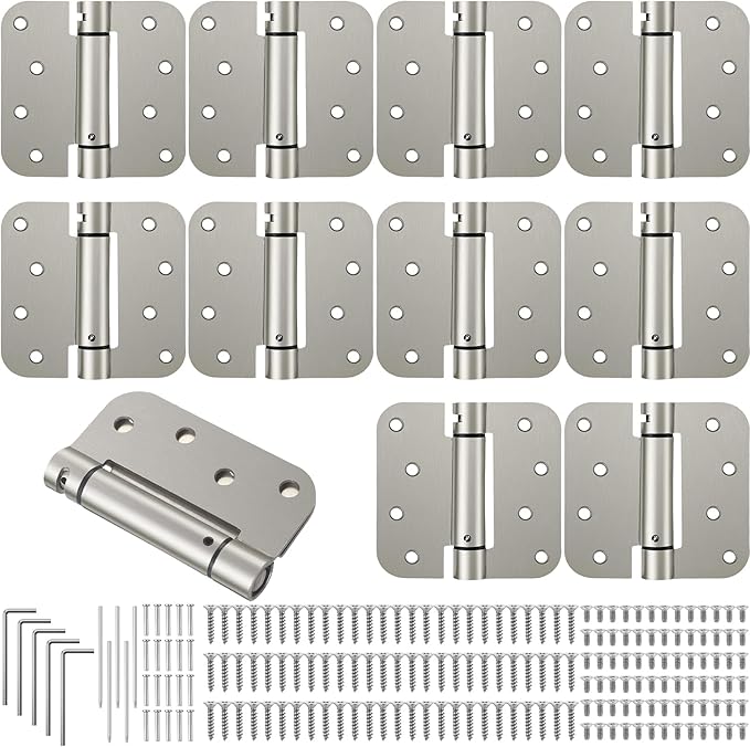 Yaocom 10 Pack Self Closing Door Hinge 4 Inch Spring Loaded Hinges with 5/8'' Radius Corners Automatic Door Closer Hinge Adjustable Tension for Garage, Residential(Silver)
