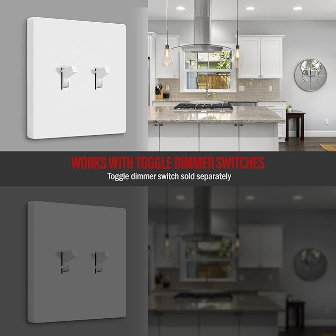 ENERLITES Screwless Double Toggle Switch Wall Plate, Child Safe Dual Light Switch Cover, Standard Size 2-Gang 4.68" x 4.73", Unbreakable Polycarbonate Thermoplastic, UL Listed, SI8812-W, Glossy, White