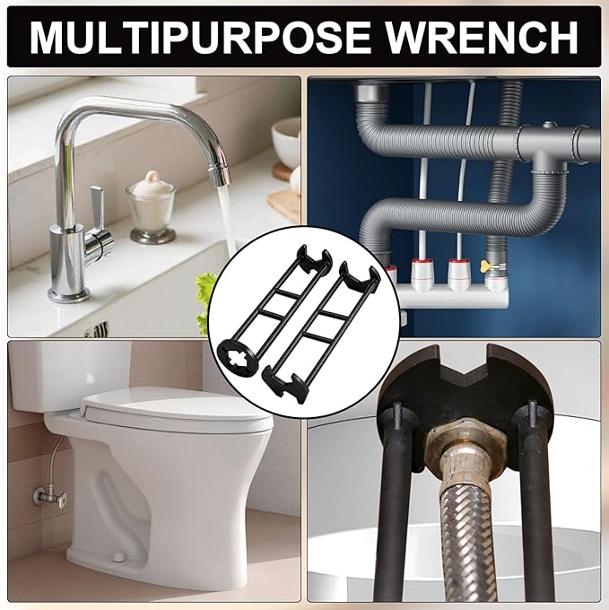 2PCS Multifunctional Sink Faucet Wrench, Plumbing Tool Kit for Tight Spaces Under Sink Basin, Portable Installation & Repair Tool for Kitchen Bathroom Homeowners (A+B)