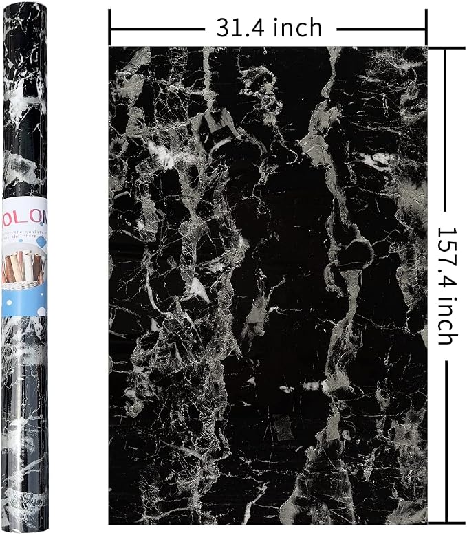 Black Marble Contact Paper 31x157 inch Marble Peel and Stick Wallpaper Kitchen Countertop Waterproof Vinyl Wrap Self Adhesive Removable Granite Wallpaper for Furniture Desk Table Cabinet Cover