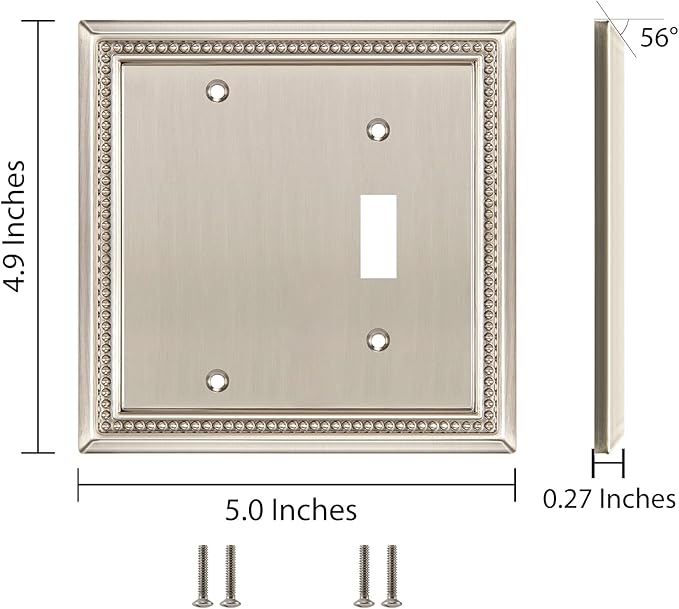 Henne Bery Sunken Pearls Heavy Duty Decorative Wall Plate Switch Plate Outlet Cover (Blank/Toggle, Satin Nickel)